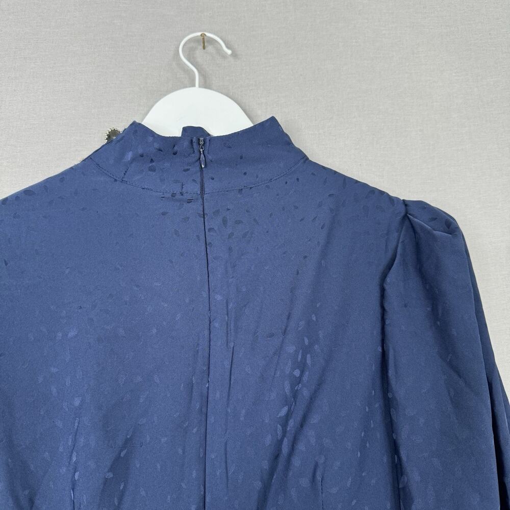 Aqua Womens Dress M Blue Pearl Button Shoulder Satin‎ Mock Neck Cocktail Retro - Picture 9 of 11